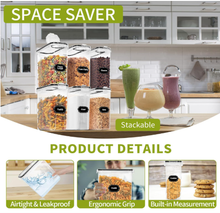 Load image into Gallery viewer, 4-Piece Set: Airtight Cereal Storage Containers with Pour Spouts &amp; Measuring Cup – 4L Kitchen Pantry Organizer

