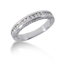 Load image into Gallery viewer, 14k White Gold Vintage Style Engraved Diamond Channel Set Wedding Ring Band
