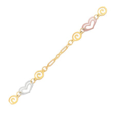 将图片加载到图库查看器，14k Tri-Color Gold Anklet with Multi Color Heart Stations
