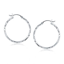 将图片加载到图库查看器，14k White Gold Diamond Cut Hoop Earrings
