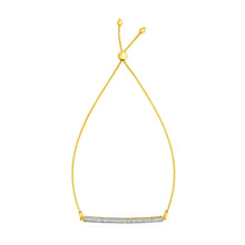Load image into Gallery viewer, 14k Yellow Gold Adjustable Bracelet with Textured Bar and Diamonds
