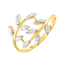 Load image into Gallery viewer, 14k Two Tone Gold Crossover Ring with Textured Leaves
