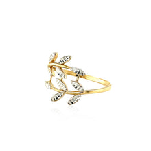 Load image into Gallery viewer, 14k Two Tone Gold Crossover Ring with Textured Leaves
