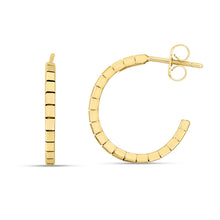 Load image into Gallery viewer, 14k Yellow Gold Brick Omega Hoop Earrings
