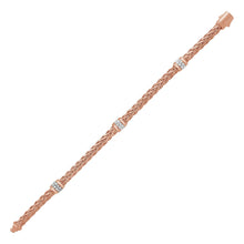 Load image into Gallery viewer, Polished Woven Rope Bracelet with Diamond Accents in 14k Rose Gold

