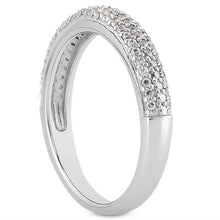将图片加载到图库查看器，14k White Gold Triple Multi-Row Micro- Pave Diamond Wedding Ring Band
