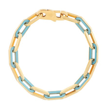 Load image into Gallery viewer, 14k Yellow Gold Turquoise Paperclip Gem Link Bracelet (7.00 mm)
