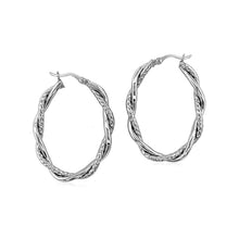 将图片加载到图库查看器，Sterling Silver Oval Hoop Braided Diamond Cut Earrings
