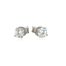 将图片加载到图库查看器，Sterling Silver 4mm Faceted White Cubic Zirconia Stud Earrings

