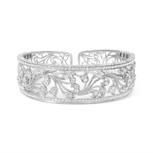 将图片加载到图库查看器，18K White Gold 3 1/4 Cttw Pave Diamond Openwork Floral Filigree Swirl Bangle Cuff Bracelet (H-I Color, VS2-SI1 Clarity)
