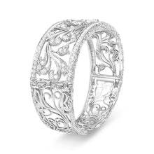 将图片加载到图库查看器，18K White Gold 3 1/4 Cttw Pave Diamond Openwork Floral Filigree Swirl Bangle Cuff Bracelet (H-I Color, VS2-SI1 Clarity)
