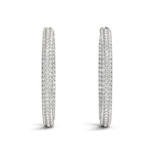 Load image into Gallery viewer, 14k White Gold Two Row Pave Set Diamond Hoop Earrings (7 cttw)

