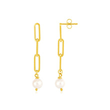 Load image into Gallery viewer, 14k Yellow Gold Paperclip Chain Link Earrings with Pearls
