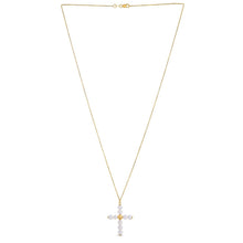 将图片加载到图库查看器，14k Yellow Gold Pearl Cross Pendant
