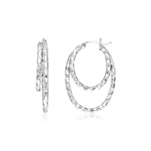 将图片加载到图库查看器，Sterling Silver Double Oval Textured Hoop Earrings
