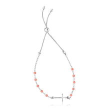 Load image into Gallery viewer, Sterling Silver White and Rose Finish Adjustable Bracelet with Cross
