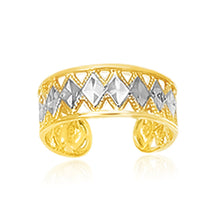 将图片加载到图库查看器，14k Two-Tone Gold Cuff Type Cut-Out Toe Ring with Diamond Design
