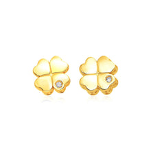 Load image into Gallery viewer, 14k Yellow Gold Polished Four Leaf Clover Earrings with Diamonds
