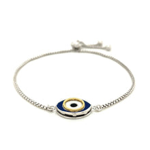Load image into Gallery viewer, Sterling Silver Adjustable Two Toned Enameled Evil Eye Friendship Bracelet
