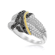 Load image into Gallery viewer, 18k Yellow Gold &amp; Sterling Silver Entwined Popcorn Ring with Black Diamonds

