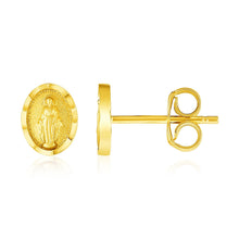 Load image into Gallery viewer, 14k Yellow Gold Oval Religious Medallion Post Earrings
