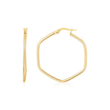 将图片加载到图库查看器，14K Yellow Gold Hexagon Hoop Rounded Edge Earrings
