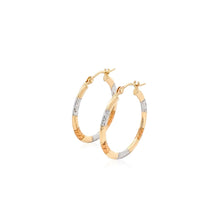 Load image into Gallery viewer, 10k Tri-Color Gold Classic Hoop Earrings with Diamond Cut Details
