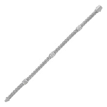Load image into Gallery viewer, Polished Woven Rope Bracelet with Diamond Accents in 14k White Gold
