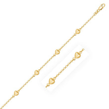 Load image into Gallery viewer, 14k Yellow Gold Rolo Chain Bracelet with Puffed Heart Stations
