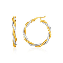 将图片加载到图库查看器，Two-Tone Twisted Wire Round Hoop Earrings in 10k Yellow and White Gold
