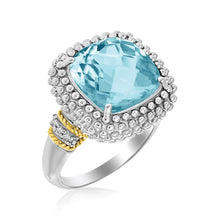 Load image into Gallery viewer, 18k Yellow Gold &amp; Sterling Silver Sky Blue Topaz and Diamond Popcorn Ring
