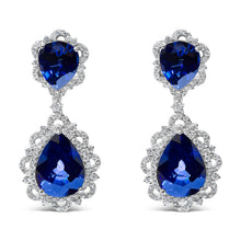 Load image into Gallery viewer, 18K White Gold Blue Sapphire and Diamond 2.00 Cttw Diamond Halo Drop and Dangle Earring (G-H Color, SI1-SI2 Clarity)
