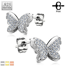 将图片加载到图库查看器，925 Silver CZ Paved Layered Butterfly Stud Earrings
