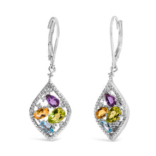 将图片加载到图库查看器，Sterling Silver Diamond Accent Multi Stone Rhombus Drop Earrings
