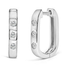 将图片加载到图库查看器，10K White Gold 1/10 Cttw Three Stone Lab Grown Diamond Oval Huggies Hoop Earrings
