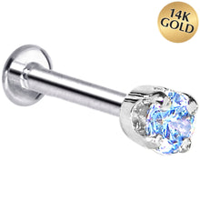 将图片加载到图库查看器，16G Solid 14K White Gold 3mm Plexi Blue Cubic Zirconia Tragus Earring Stud
