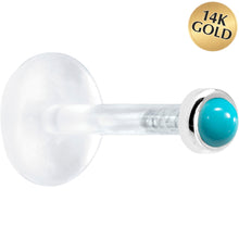Load image into Gallery viewer, 16G 5/16 Solid 14K White Gold 2mm Genuine Turquoise Bioplast Tragus Earring Stud
