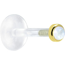 Load image into Gallery viewer, 16G 5/16 Solid 14K Yellow Gold 2mm Genuine Rainbow Moonstone Bioplast Tragus Earring Stud
