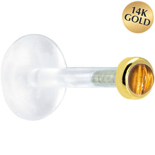 Load image into Gallery viewer, 16G 5/16 Solid 14K Yellow Gold 2mm Genuine Tiger Eye Bioplast Tragus Earring Stud
