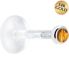 Load image into Gallery viewer, 16G 5/16 Solid 14K White Gold 2mm Genuine Tiger Eye Bioplast Tragus Earring Stud
