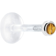 Load image into Gallery viewer, 16G 5/16 Solid 14K White Gold 2mm Genuine Tiger Eye Bioplast Tragus Earring Stud
