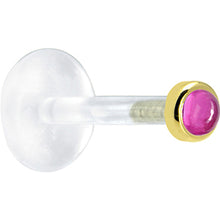 Load image into Gallery viewer, 16G 5/16 Solid 14K Yellow Gold 2mm Genuine Pink Tourmaline Bioplast Tragus Earring Stud
