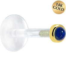 Load image into Gallery viewer, 16G 5/16 Solid 14K Yellow Gold 2mm Genuine Blue Lapis Lazuli Bioplast Tragus Earring Stud
