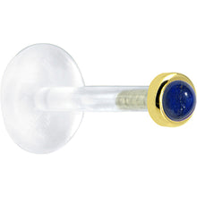 Load image into Gallery viewer, 16G 5/16 Solid 14K Yellow Gold 2mm Genuine Blue Lapis Lazuli Bioplast Tragus Earring Stud
