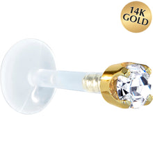 Load image into Gallery viewer, 16G 5/16 Solid 14K Yellow Gold 3mm Clear Cubic Zirconia Bioplast Tragus Earring Stud
