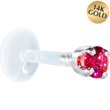 Load image into Gallery viewer, 16G 5/16 Solid 14K White Gold 3mm Red Cubic Zirconia Bioplast Tragus Earring Stud

