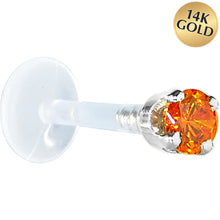 Load image into Gallery viewer, 16G 5/16 Solid 14K White Gold 3mm Orange Cubic Zirconia Bioplast Tragus Earring Stud
