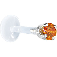 Load image into Gallery viewer, 16G 5/16 Solid 14K White Gold 3mm Orange Cubic Zirconia Bioplast Tragus Earring Stud
