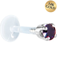 Load image into Gallery viewer, 16G 5/16 Solid 14K White Gold 3mm Amethyst Cubic Zirconia Bioplast Tragus Earring Stud
