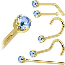 Load image into Gallery viewer, Solid 14K Yellow Gold 2mm Light Blue Cubic Zirconia Nose Ring
